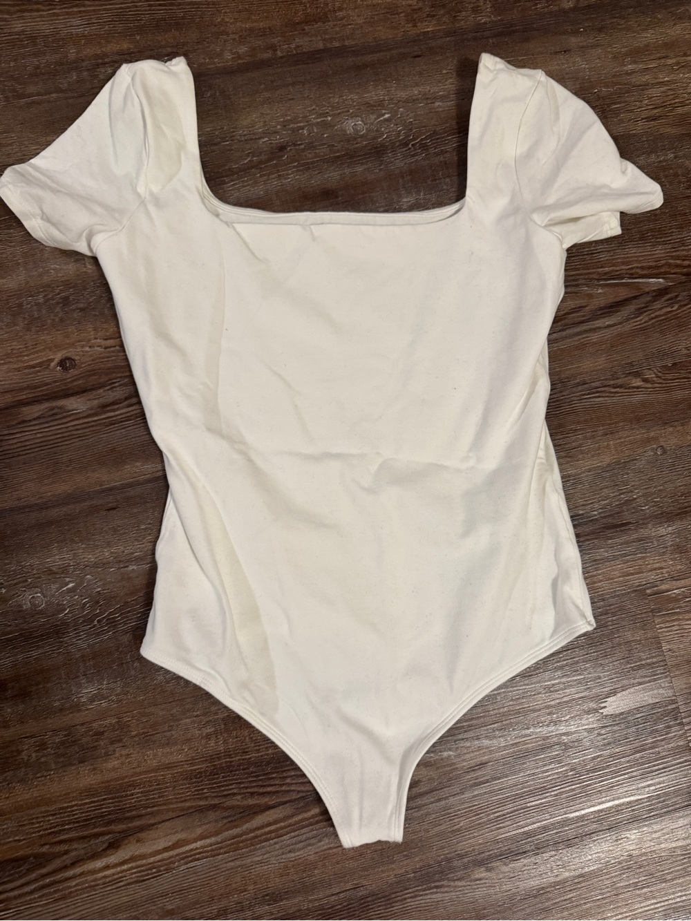 Express Cream Short Sleeve Square-Neck One-Piece Bodysuit